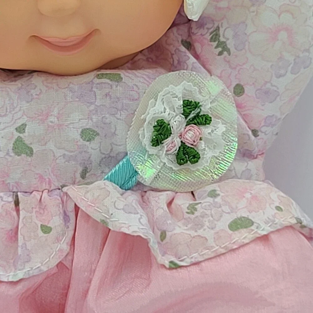 Goldberger Baby Doll Plush Floral Nylon Stuffed Doll Vinyl Face Vintage